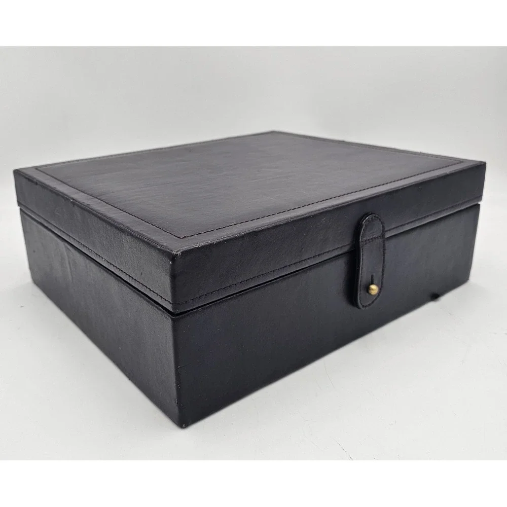 Brown Leather Photo Keepsake Storage Box With 2 Matching 3-Ring Binders